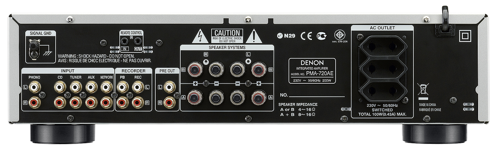 Задняя панель Denon PMA-720AE